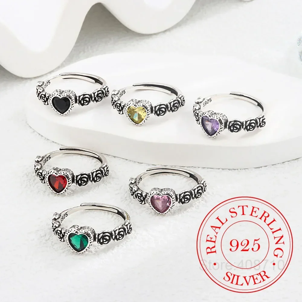 925 Sterling Silver Crystal Colorful Heart Rose Rings For Women Offers From Everything Wedding Party Jewelry Gift