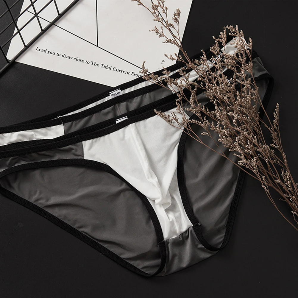 

Men Underwear Ultra-Thin Seamless Briefs Transparent Ice Silk Brief Low Waist Underpants U Convex Pouch Panties High Elastic