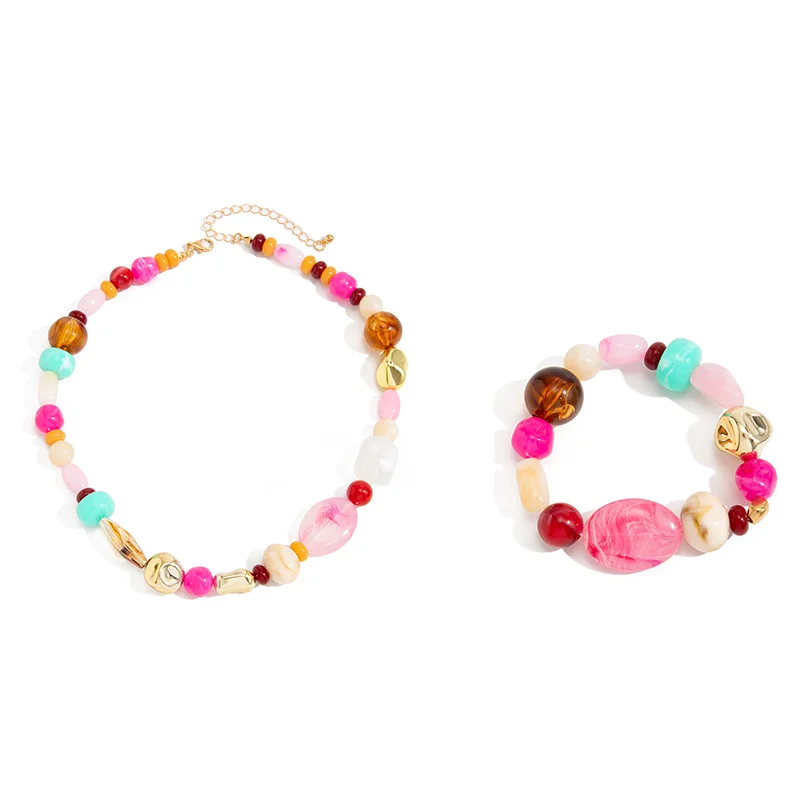 Ingemark 2-teiliges Set Böhmisches Buntes Harz-Acryl-Perlenketten-Halskette und Armband für Damen, Modischer Charme, Y2K-Schmuckset, Geschenke – Detail 4