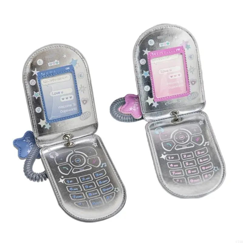 

U75B Cartoon Photocard Holder Leather Card Protective Sleeve Card Case with Pendant and Retractable Spring Coil Keychain