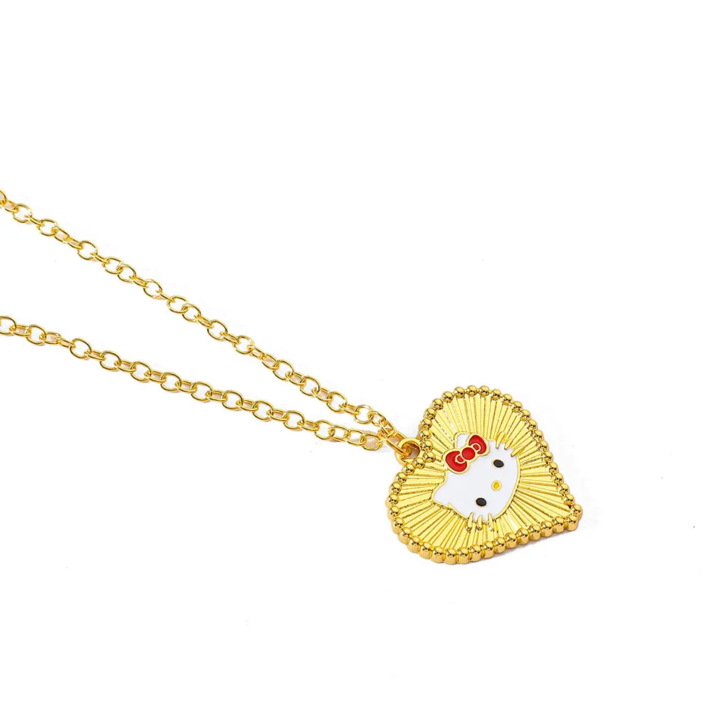 Anime Sanrio Hello Kitty Necklace Cartoon Figure KT Cat Love Pendant Necklace Girls Birthday Party Jewelry Accessories Gifts