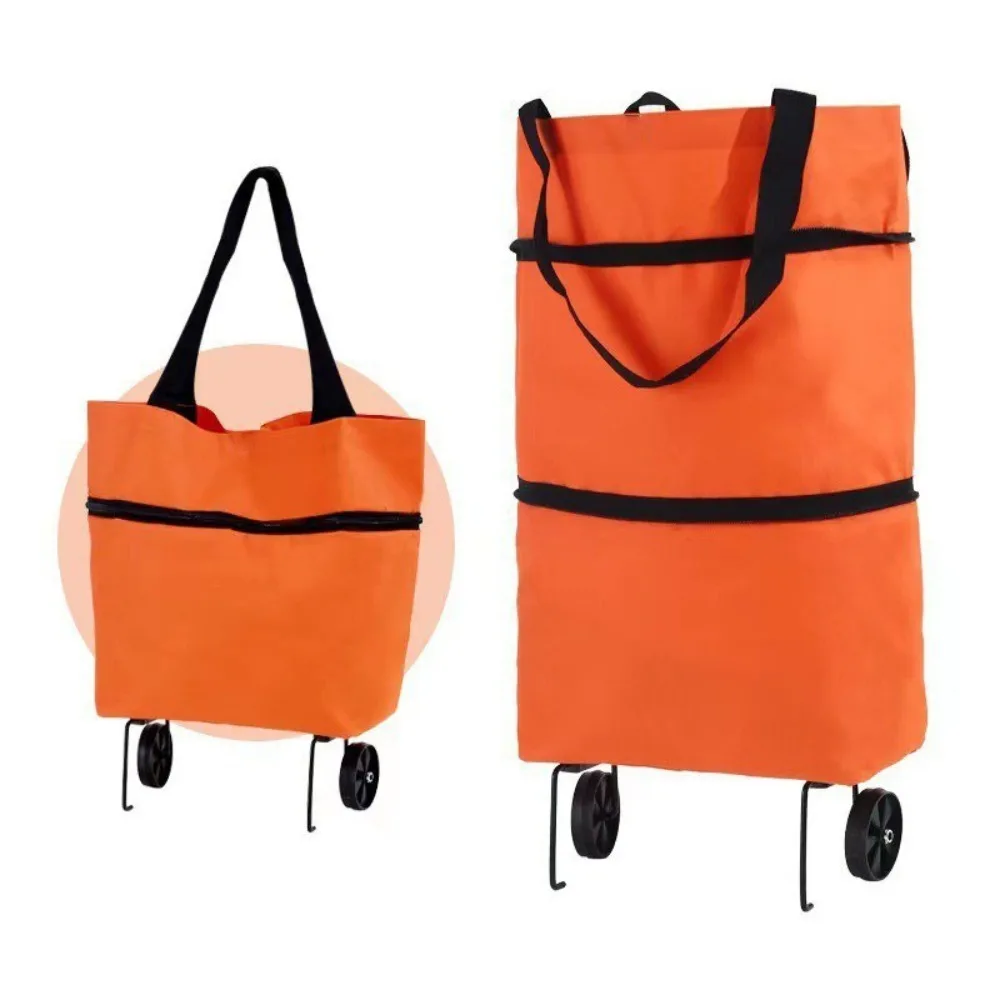 

2 in 1 Foldable Shopping Bag with Wheel Oxford Cloth Large Capacity Shopping Trolley Lightweight Waterproof Grocery Bag