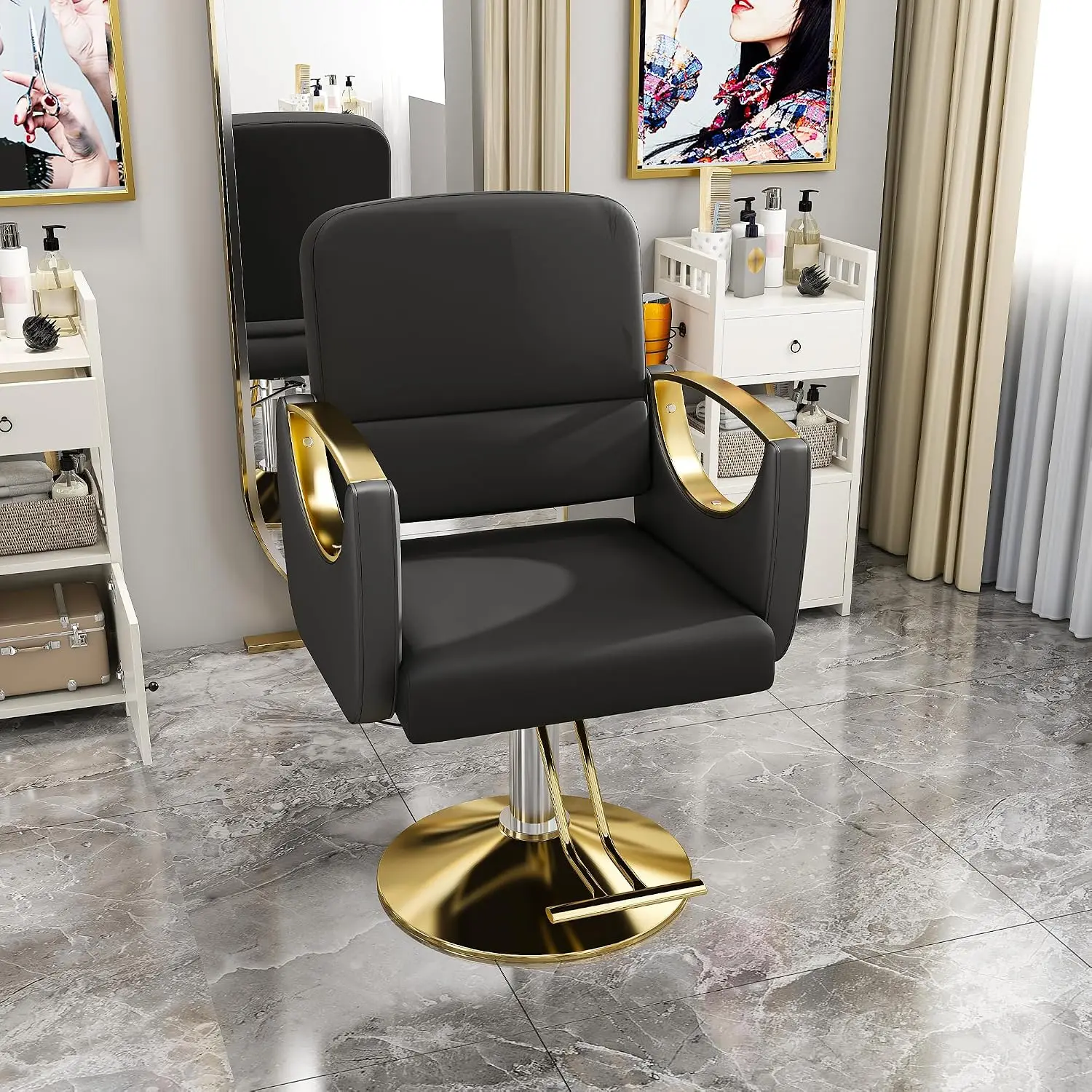 Hydraulic Barber Chair 360 Swivel with Foot Pump Non-Tilting for Hair Salon Tattoo Beauty Spa Black Gold Single Pack, Customized
