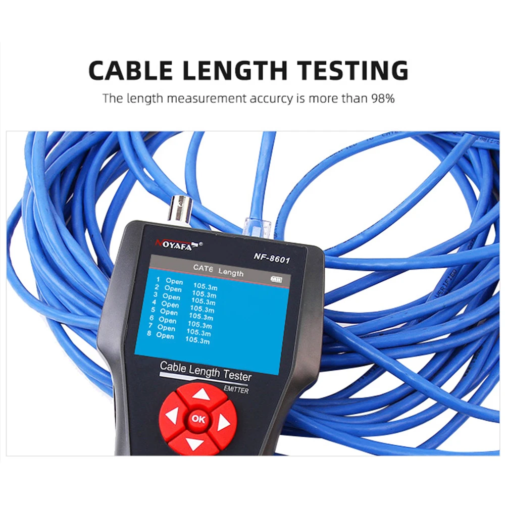 NOYAFA NF-8601 Network Cable Tester Wire Check Design POE PING LCD Cable Length Test Tracker Breakpoint Tester For RJ11 RJ45 BNC