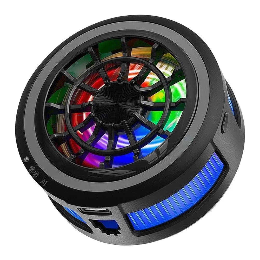 Magnetic Phone Cooler With AI Temperature Control And RGB Light For Gaming Smartphones Portable USB Cooling Fan Black