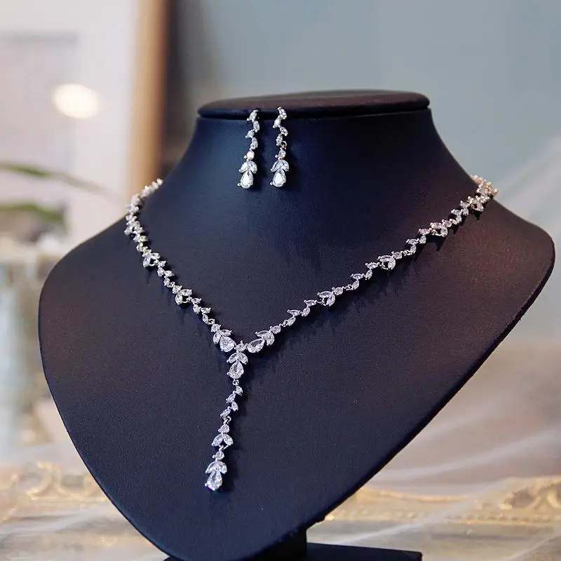 

Wedding Necklace Earring Set Fine Jewelry White Gold Plated Shine Cubic Zircon Stone Engagement Party Dress Accessories Gift