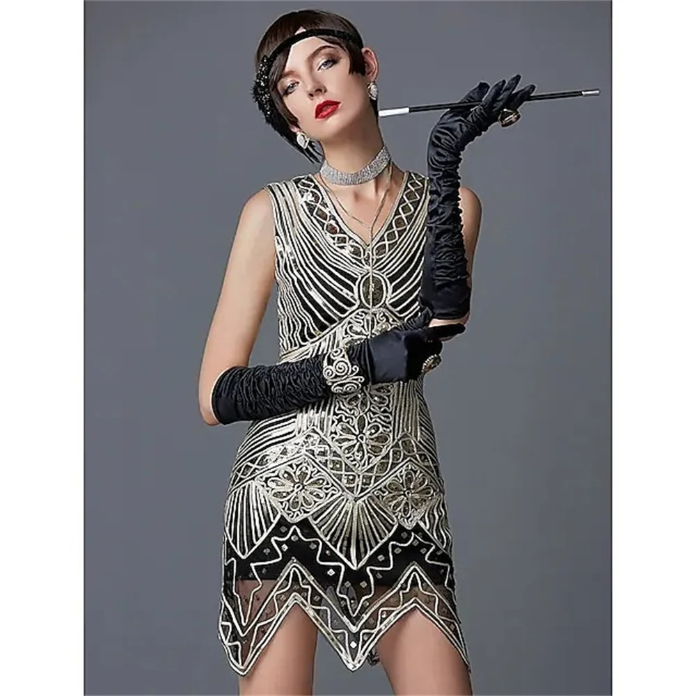 Imagem -02 - Vestido Retrô Flapper Feminino Borla de Lantejoulas Roupas de Franja Bandana o Grande Gatsby Década de 20 1920 Conjunto Peças