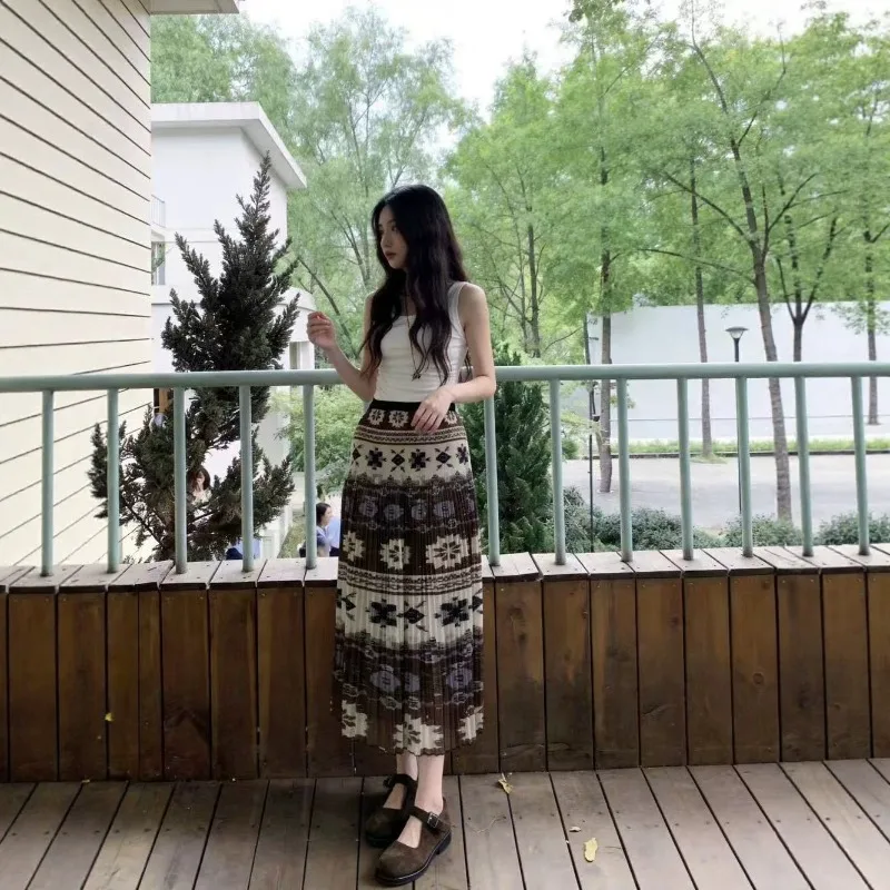 Miyake Pleated 2026 New Summer Floral Pleated Skirt for Women Niche Fashion Casual Versatile A-line Skirt Comfortable Skirt