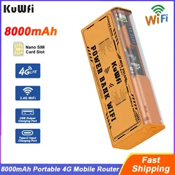 KuWFi-Routeur Mobile 4G, 8000mAh, 150Mbps, Batterie Ultra-Longue Durée de Vie, Routeur de Permanence de Voyage Portable, Prise en Charge du Point d'accès Wi-Fi 2.4GHz 5.8 mesurz