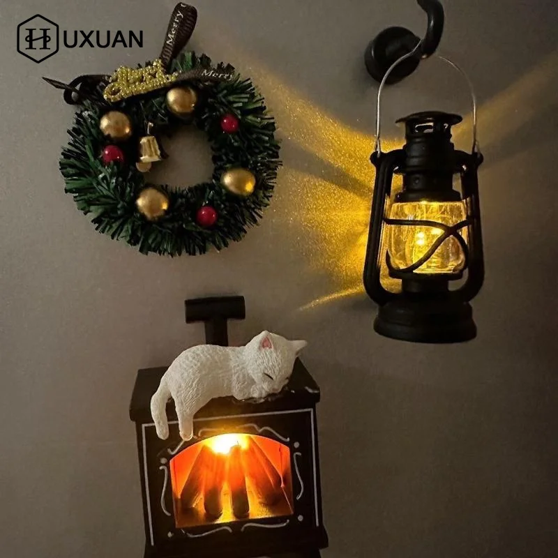 Mini Cat Fireplace Refrigerator Fridge Magnet With LED Night Light For Home Decor Childrens Bedroom Kitchen