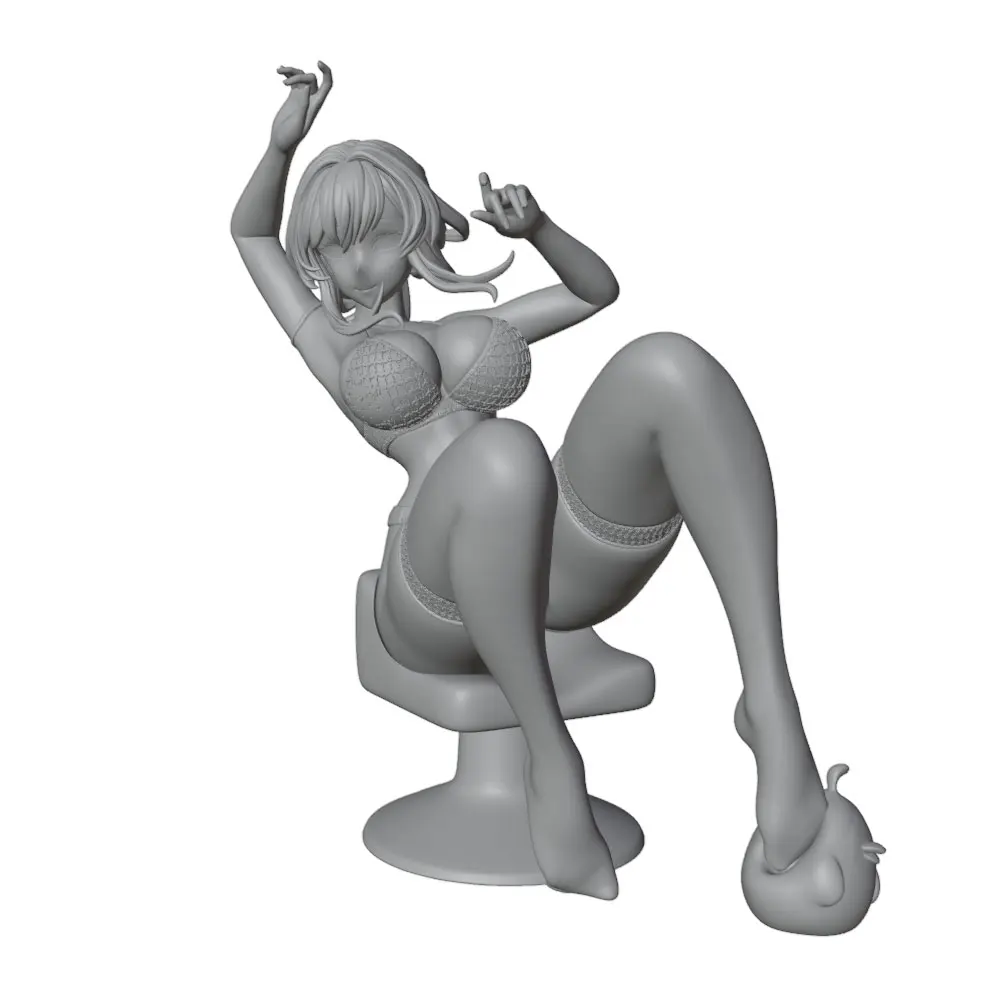 1/24/6 Short-haired energetic girl, with a graceful raised hand, lace stockings outfit model kit, 3D printed statue, not colored