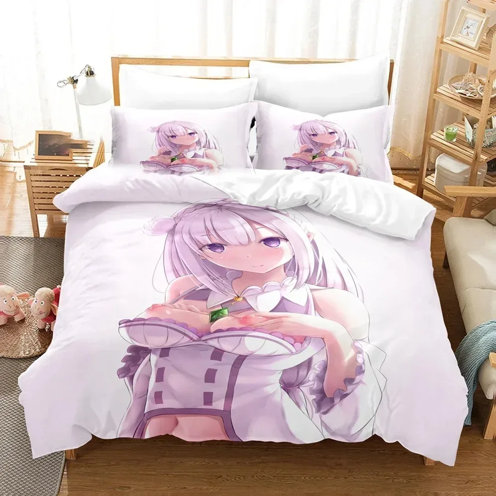 

Anime Re Zero Bedding Emilia Rem Set Duvet Cover Bedroom Comforter Covers Single Twin King ​Size Quilt Cover Home Textile