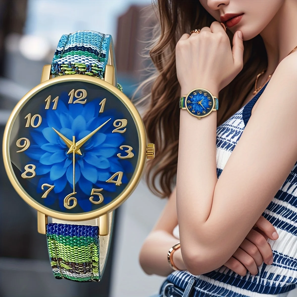 Fashion Bohemian Retro Style Large Dial Multi-color Matching Arabic Numeral Scale PU Leather Strap Women's Quartz Watch