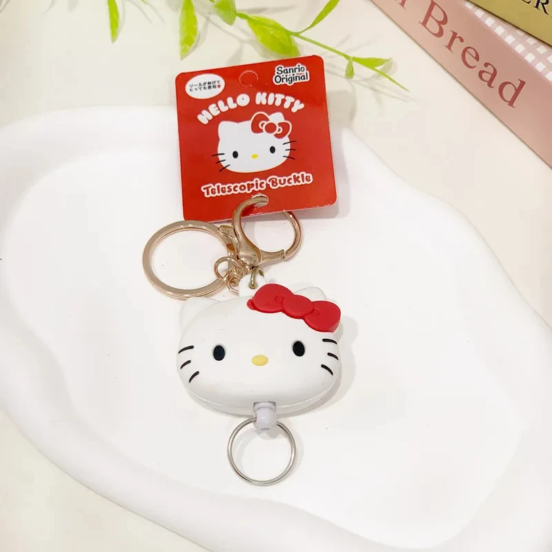 Llavero Sanrio 3D Hello Kitty Kuromi My Melody, diseño de cabeza de dibujos animados Kawaii, hebilla de fácil extracción, colgante ajustable, llavero antipérdida