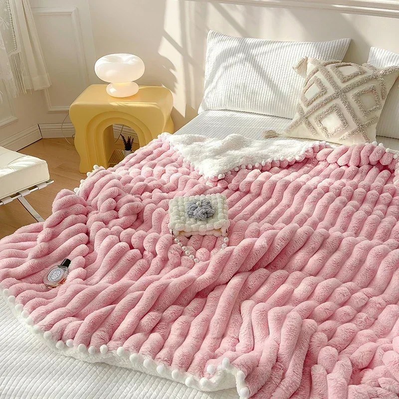 Faux Rabbit Fur Warm Weighted Blankets for Bed Luxury Faux Lamb's Wool Double Blanket Soft Fluffy Warmth Double Blanket