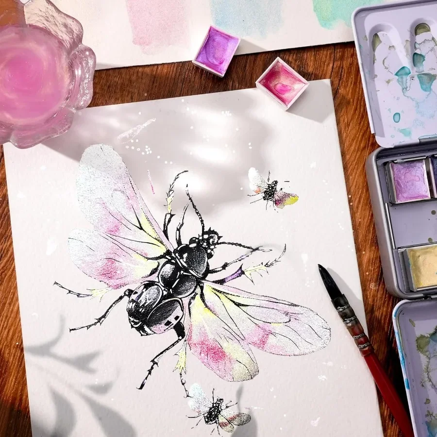 สีน้ำมันเหลวประกายมุก 12 ตลับครึ่ง ชุดสีน้ำมันกลิตเตอร์พร้อมเม็ดสีมุกเกรดศิลปิน พกพาสะดวกและกะทัดรัด