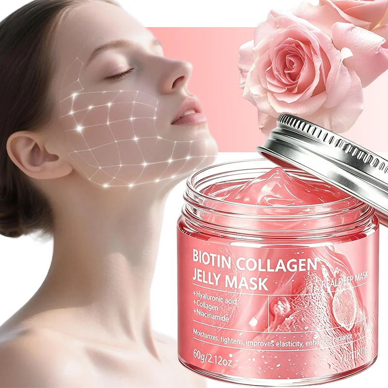 Biotin Collagen Jelly Mask Hyaluronic Acid Niacinamide Hydrating Tightening Elasticity Boost Radiant Facial Skin Care Gel Mask