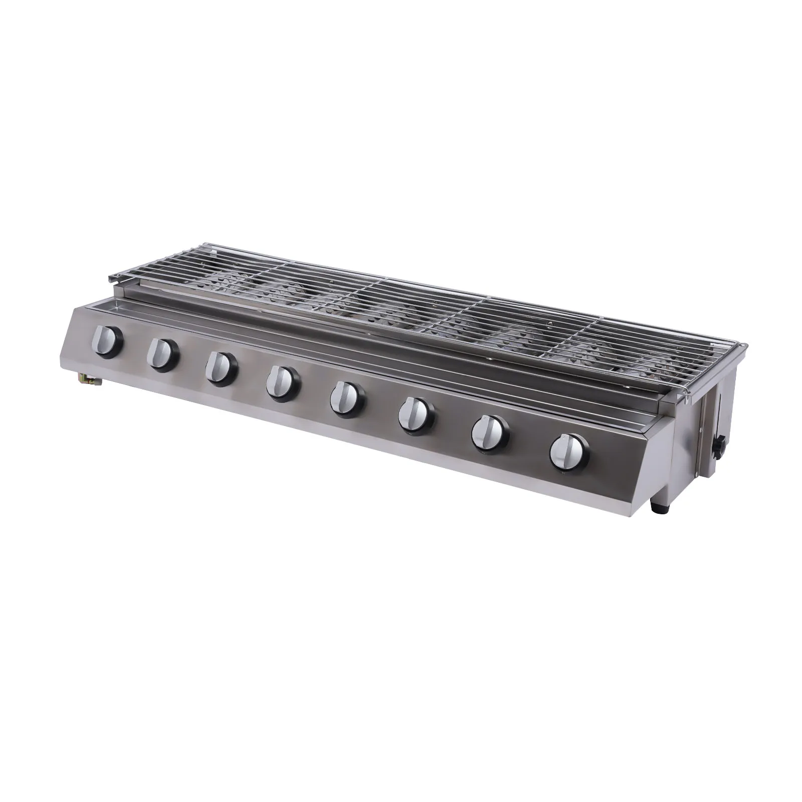 LPG Barbecue Grill 8 Burner BBQ Gas Grill Stainless Steel LPG Tabletop Gas Grill Oil Catch Tray For Food Stalls, Snack Bars