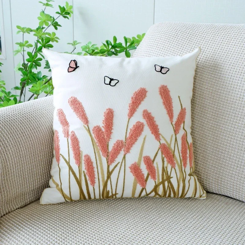 45X45CM Plant Embroidery Throw Pillow Cover Nordic Fresh  Stamping Waist Cushion Cover Decor Home Decorative Pillowcase