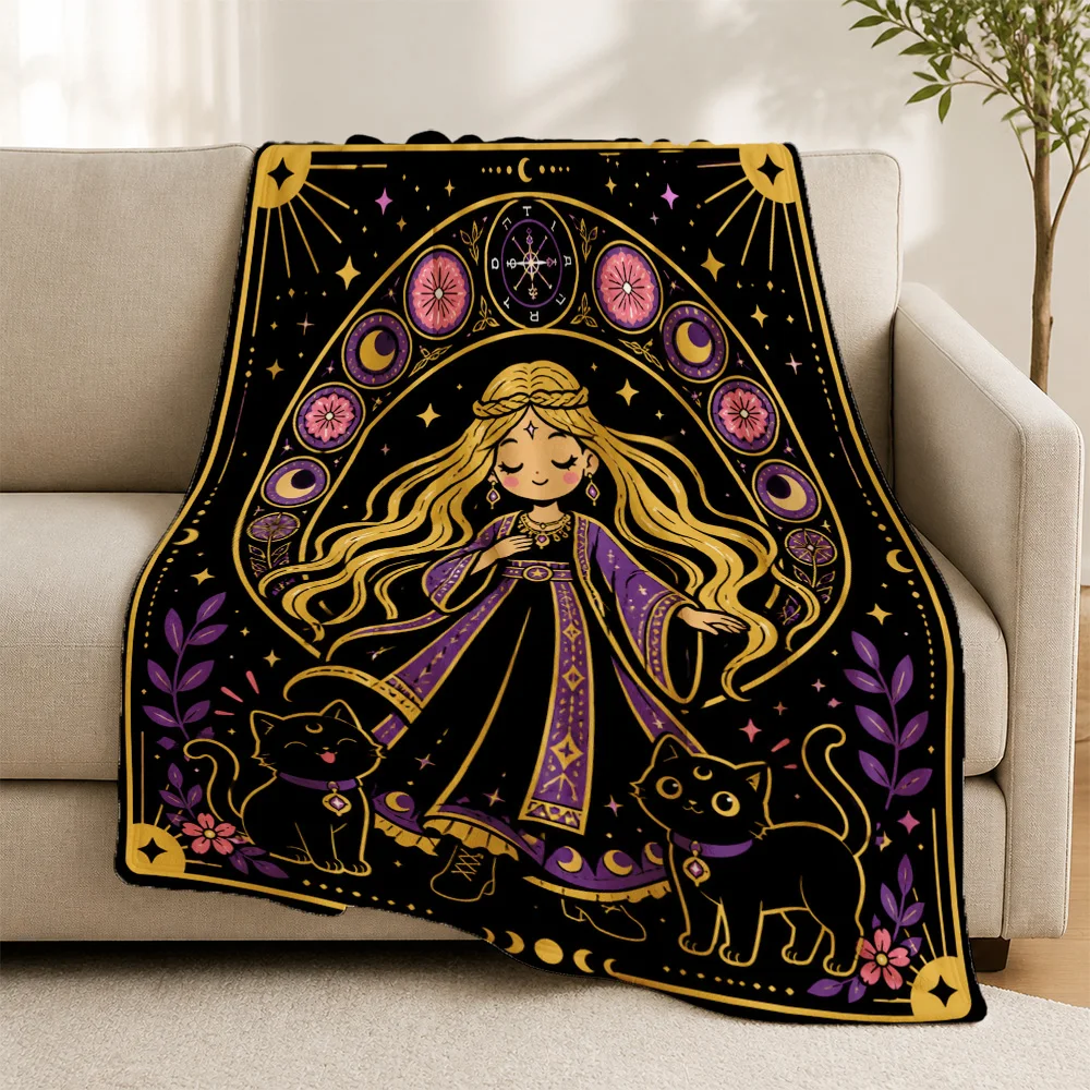 Bohemian Witchy Celestial Tarot Sofa Throw Blanket Mystic Magic Goddess Artwork Cozy Fall Autumn Winter Decor Gift For Her