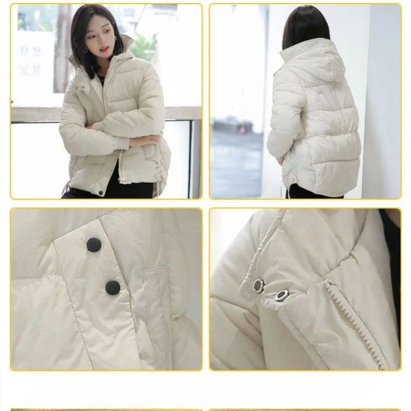 2023 New Women Cotton Coat Winter Jacket Female Loose Large Size Short Parkas Thick Slim Thin Outwear Hooded Overcoat