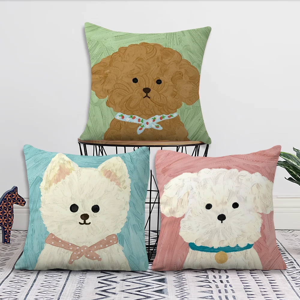 Cute Cartoon Art Scribbled Puppy Dog Art Comfortable Soft Pillow Case for Sofa Living Room Home Office Decor Protective Covers