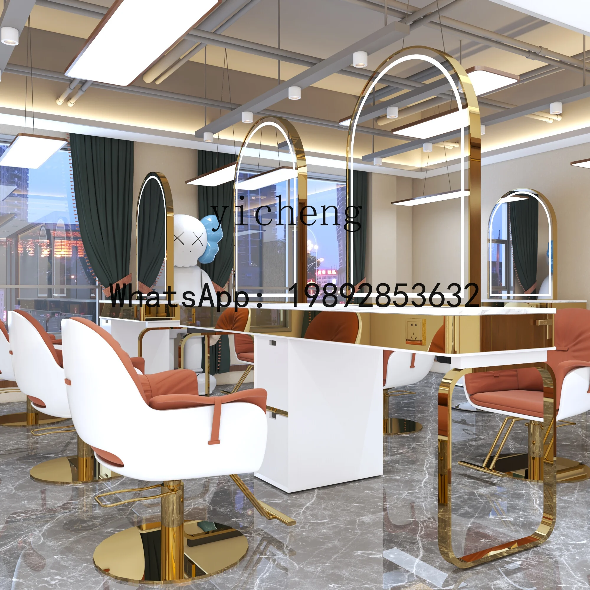 H3  barber shop mirror table cabinet integrated trendy hair salon perm and dye desktop mirror