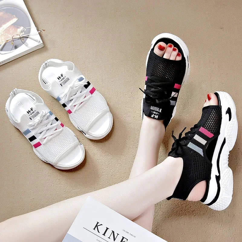 2024 Summer New Fish Mouth Sandals Female Flat Sports Female Beach Platform Sandals Female