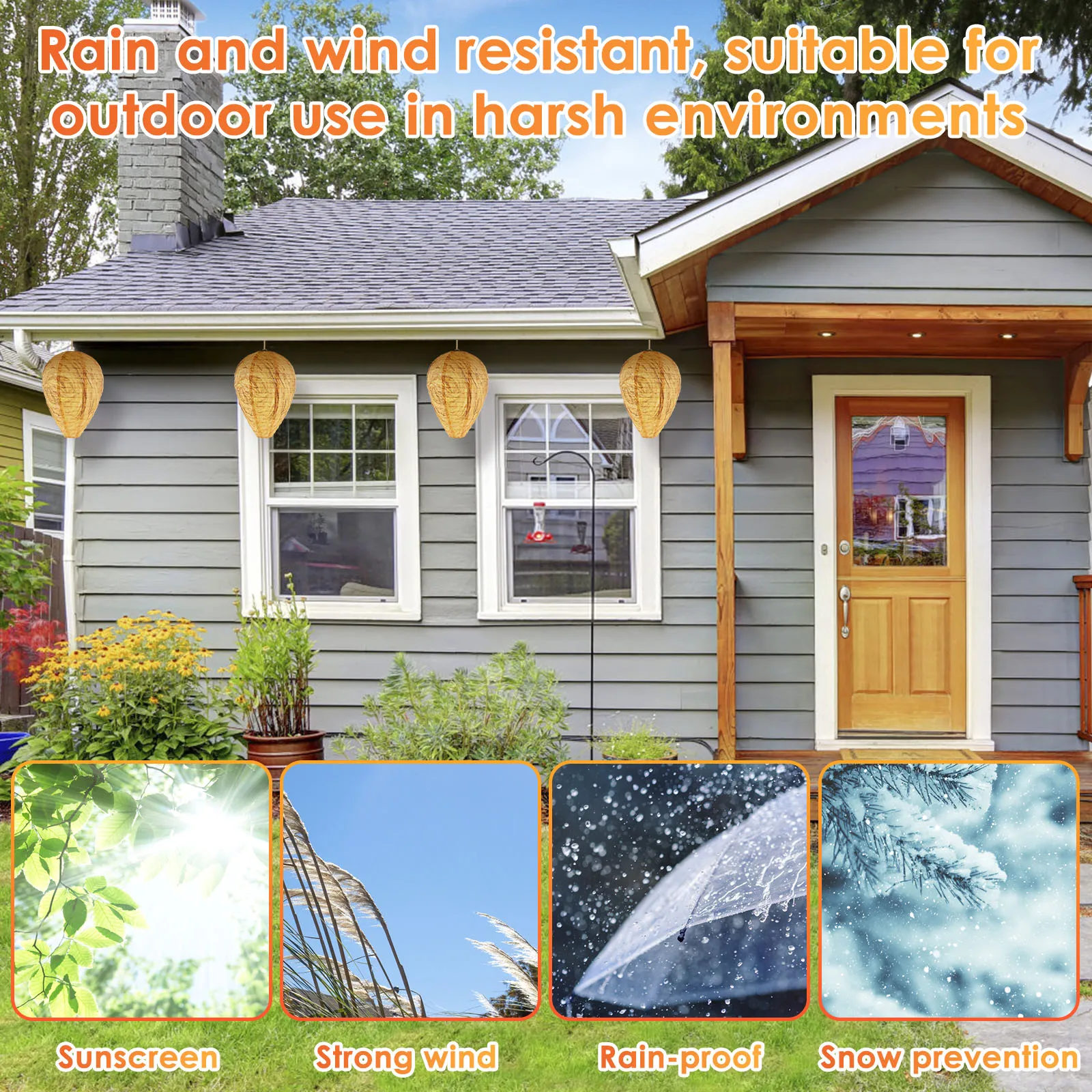 4/6Pcs Wasp Nest Decoy Waterproof Fake Wasp Repellent Hanging Wasps Repellent Artificial Wasp Nest Durable Polyester Fake