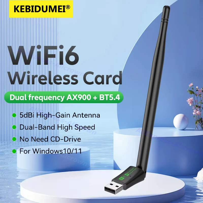﻿   AX900 WiFi6 Bluetooth 5.4 USB アダプター 5dBi 高利得アンテナ ネットワークカード デュアルバンド 2.4G&5GHz ワイヤレスレシーバー Win10/11対応