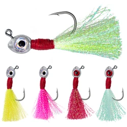 5/10pcs Fishing Eye Jigs with Feather Saltwater Jig Head Hook Lure Live Bait Hook Swimbait Soft Lure Bass Trout 5g-14g
