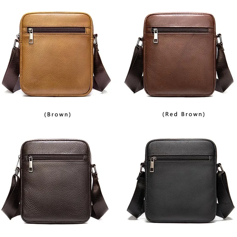 Soft Genuine Leather Men Shoulder Bag Casual Cow Leather Male Mini Crossbody Bags Cowhide Sling Bag For Male Bag Black