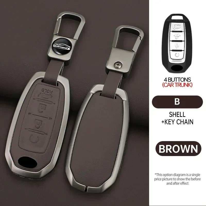 

For Infiniti Q50 Q60 Q70 QX50 QX60 QX70 G25 FX JX35 FX25 FX35 EX35 FX37 Key CoverZinc Alloy Leather Car Remote Key Case Cover
