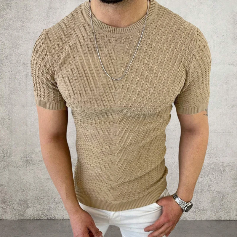 

2024 Fashion Solid Knit Tees Top Men Clothing Casual Male Arrow Jacquard Summer Shirts New Arrival Short Sleeve Pullover T Shirt