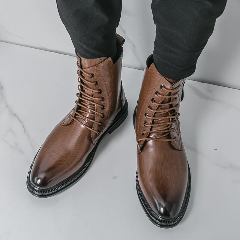 Men High Top Boots Solid Color Low Heel Comfortable Fashionable Classic Men Ankle Boots