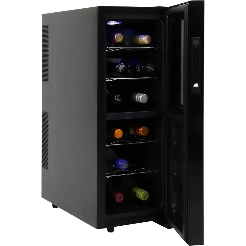 12 Bottle Dual Zone Wine Cooler, Black, Thermoelectric Wine Fridge,Freestanding Wine Cellar for Small Kitchen,Apartment,Condo,RV