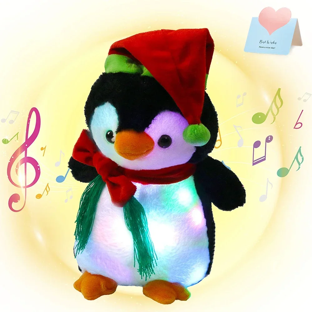 25cm Stuffed Penguin Doll Toys LED Light Children's Bedroom Pillows for Sleeping Santa Xmas Christmas Penguin Gift for Kids