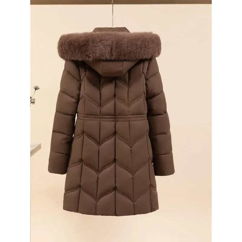 Waist-cinching Slimming with Detachable Cap Winter Thickened Cotton-padded Jacket. Long Cotton-padded Jacket for Women Clothing.
