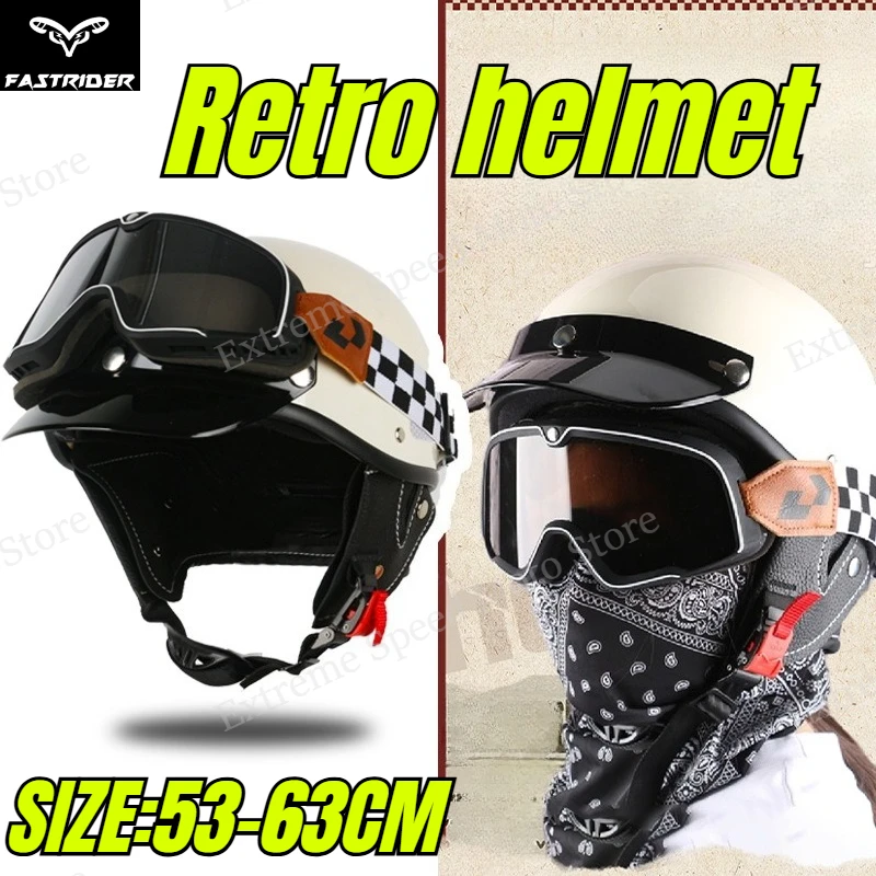 

Retro Open-Face Motorcycle Helmet with Goggles, Adjustable Vintage Scooter Helmet for Summer