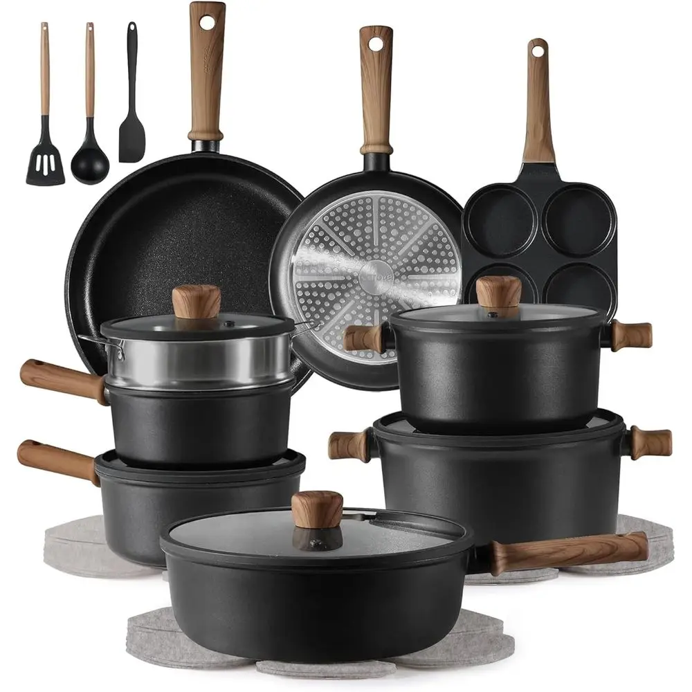 

24-Piece Black Induction-Ready Nonstick Cookware Set with Pots and Pans