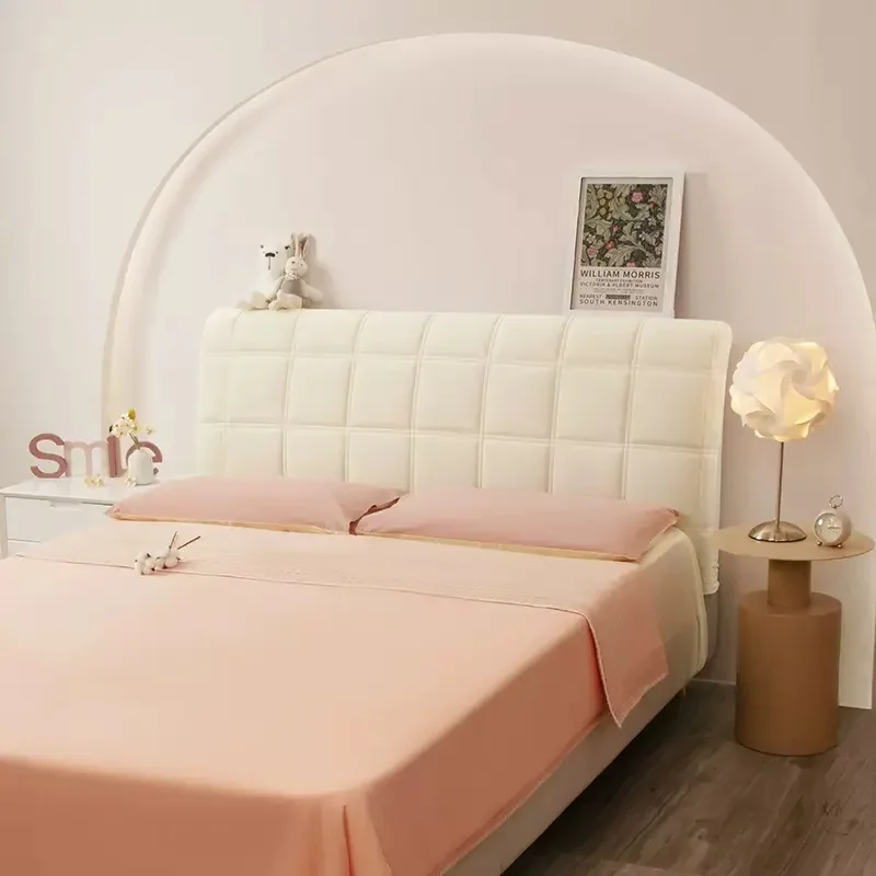 Funda de cabecera de cama a cuadros de lujo para dormitorio, suave, cálida, gruesa, todo incluido, Protector contra el polvo, fundas traseras universales para cama