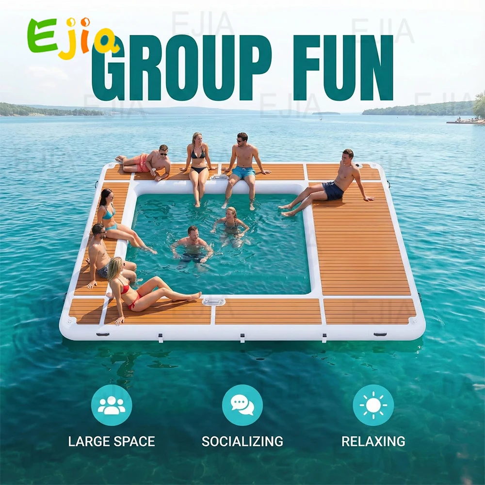 Nadmuchiwany pływający basen nadmuchiwana stacja dokująca pływająca platforma 13x10ft nadmuchiwany basen morski z siatką do jachtów łodzie woda