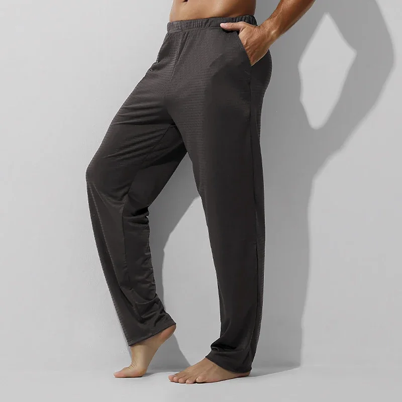 Мужские летние повседневные длинные брюки из ледяного шелка, брюки с кондиционером. Тонкий фасон, подходящий для весны и осени, свободный крой.