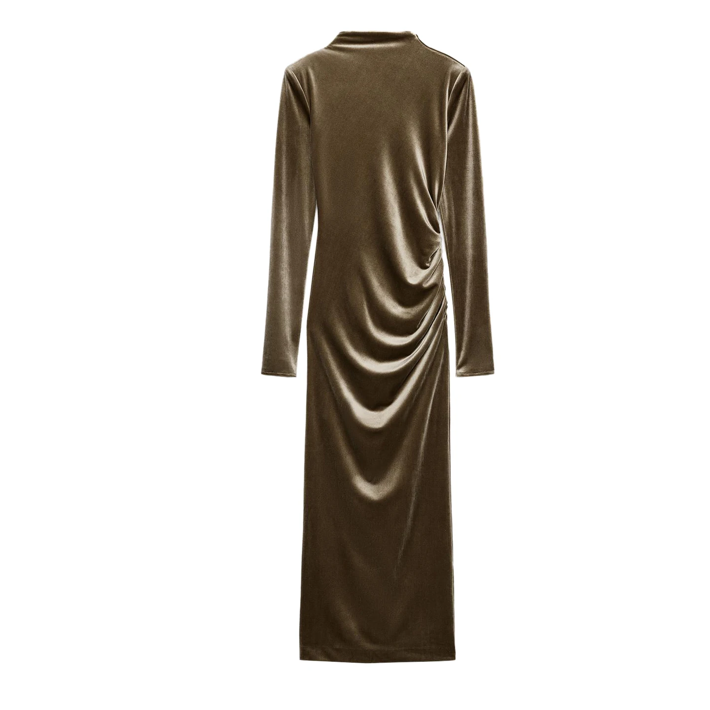 Mat Sle Midi Dr femmes automne hiver nouveauté longue Sve col montant sangle plissée coussin d'épaule Polyester F...