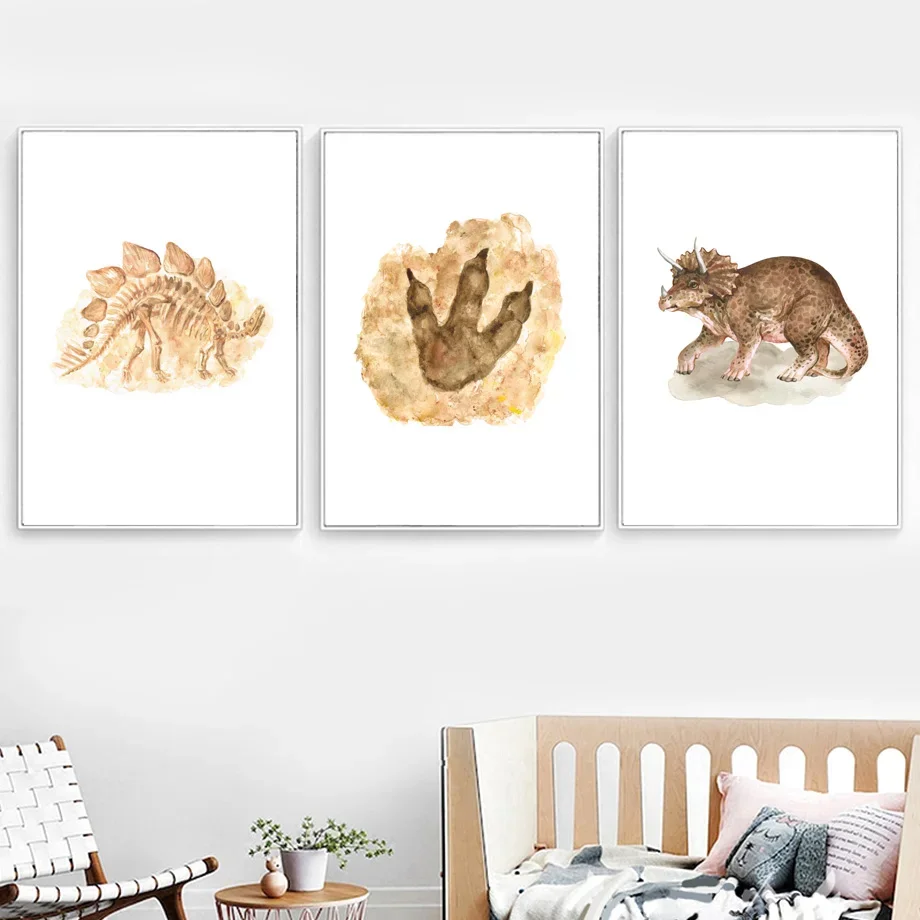 2026 Cartoon Dinosaur Footprint Fossil Wall Art Canvas Painting Nordic Posters And Prints Wall Pictures Baby Boy Kids Room Home