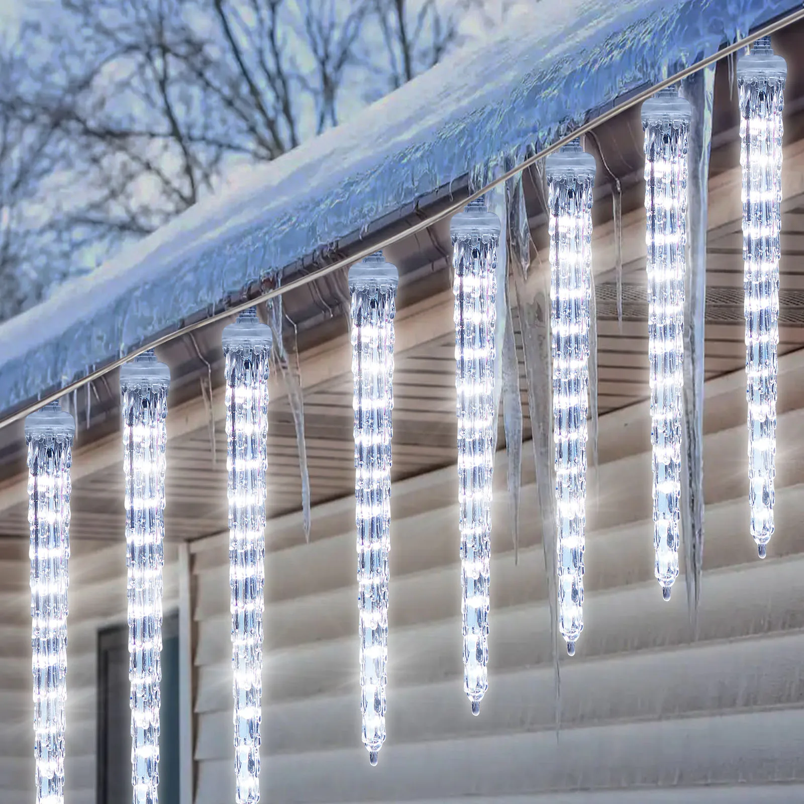 LED Meteor Shower String Lights 8 Tubes Crystal Icicle Falling Light Connectable Waterproof Outdoor Christmas Tree Decoration