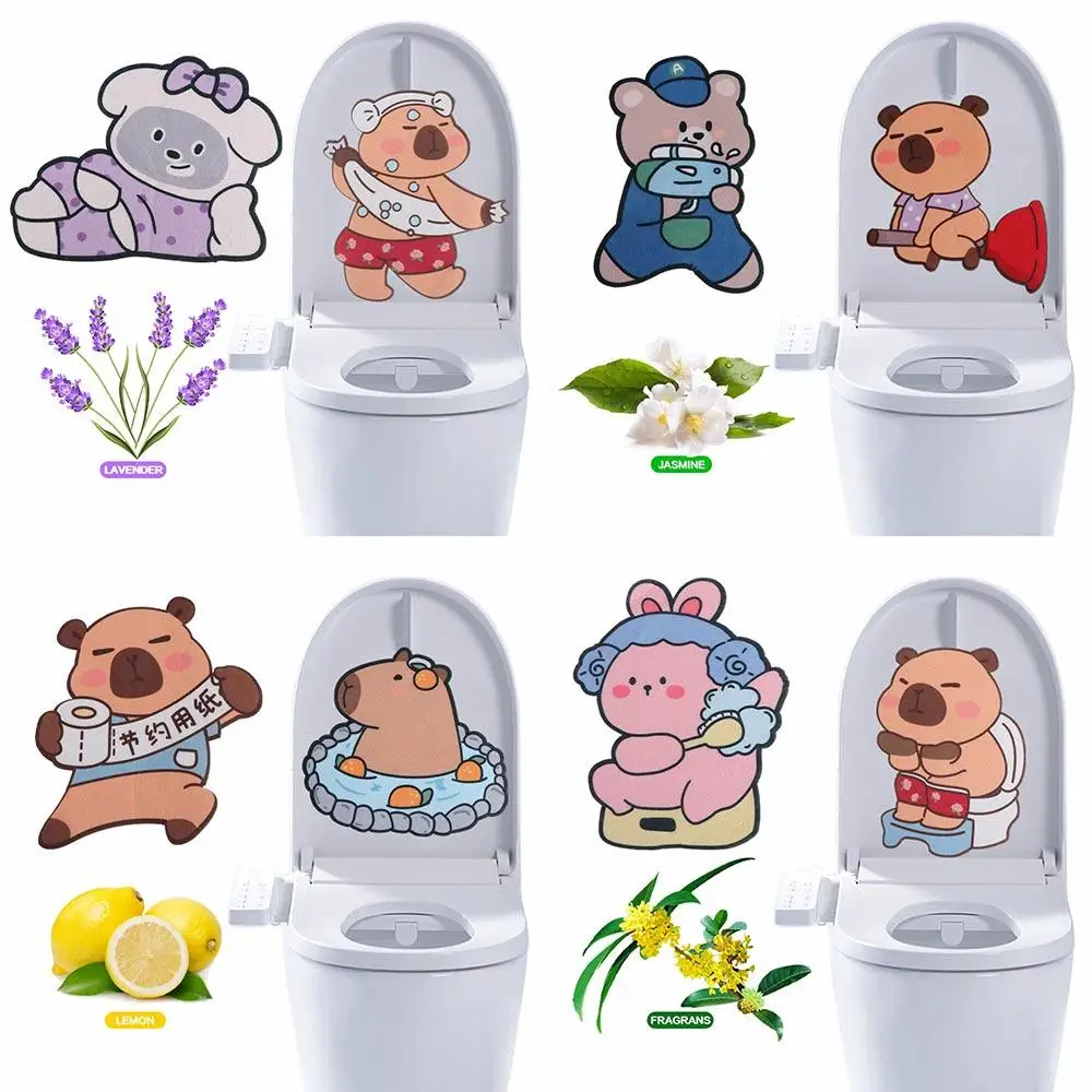 Functional Cartoon Toilet Deodorant Stickers Cute Portable Lemon Jasmine Fragrant Paster Funny Bathroom Wall Sticker Bathroom