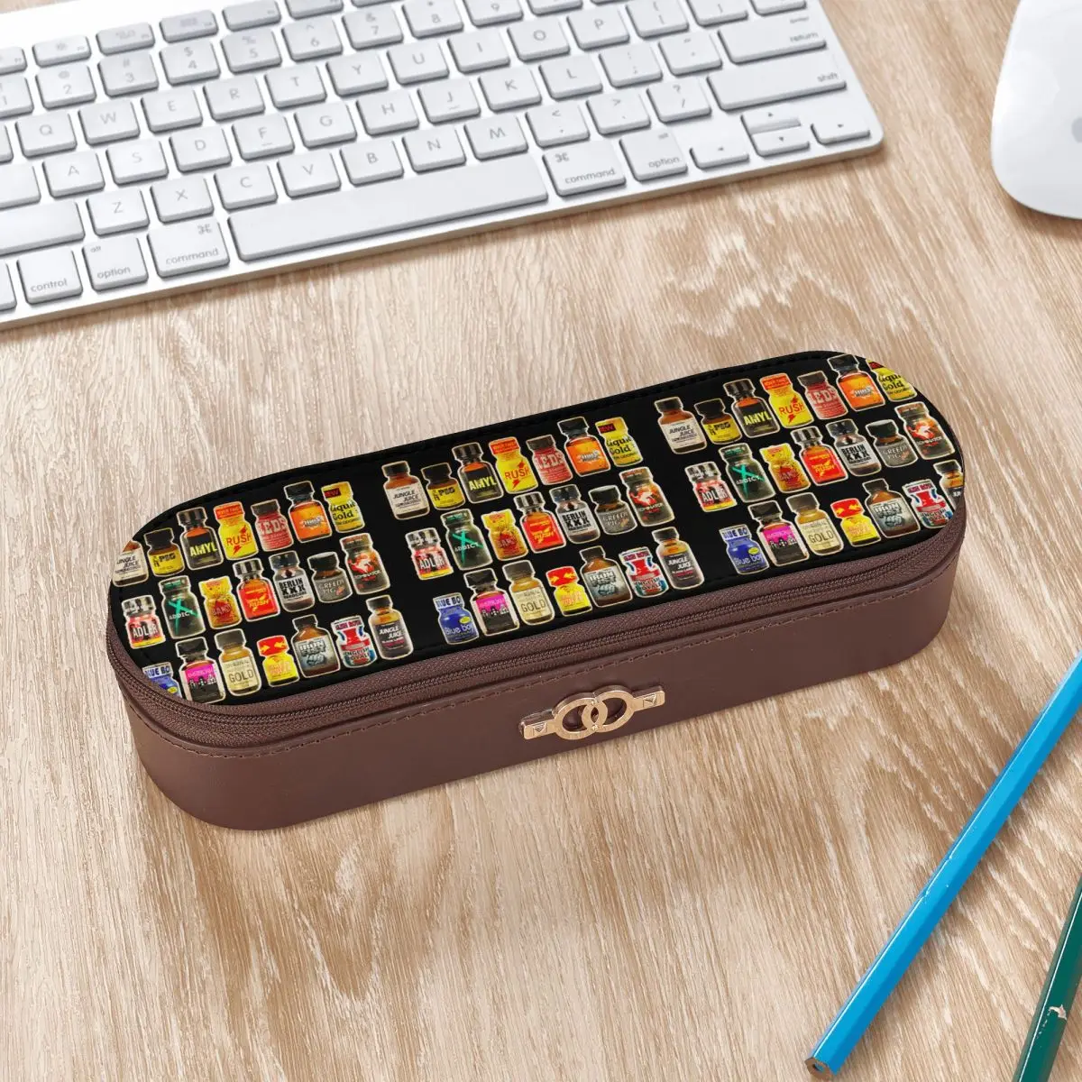 Poppers Bottles Vintage Gay Rush Jungle Juice Amyl Inhaler Leather Pencil Cases Pencil Pouch Storage Stationery Supplies Pen Box