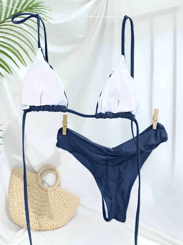 Dreieck-Bikinis, sexy Badeanzug, Damen-Verband-Bademode, 2025, Bikini-Set, einfarbig, Strandmode, zweiteiliger Anzug, weibliche Badeanzüge – Detail 3