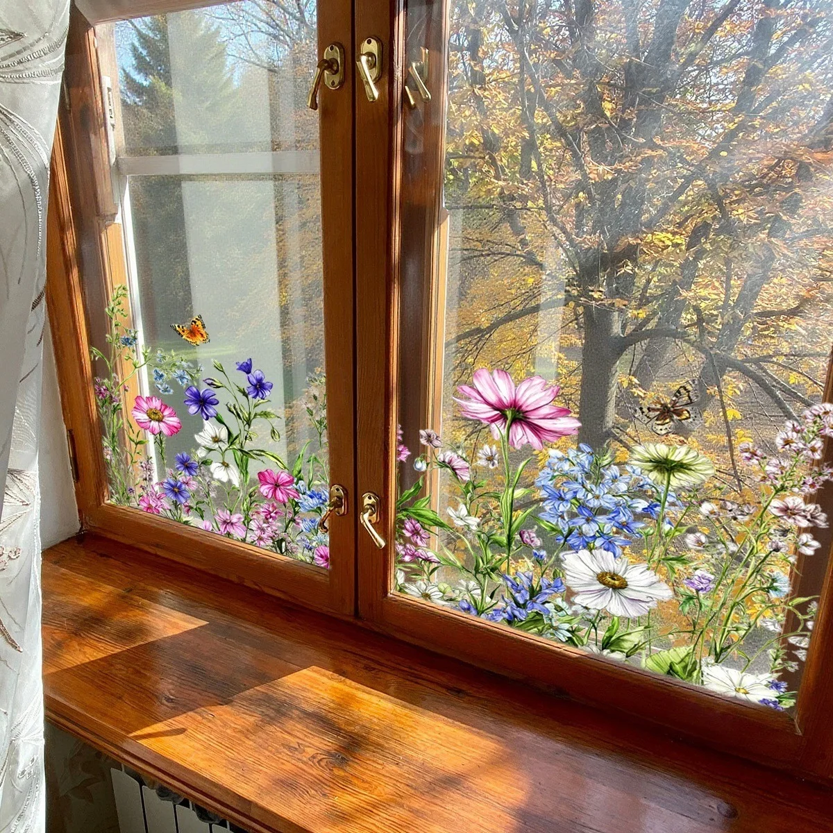 1pc Colorful Flowers Butterflies Window Stickers Double Sided Glass Decals Self Adhesive Home Decor for Doors Windows